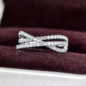 Cubic Zirconia Cross Wedding Ring 925 Sterling Silver Size 6.5